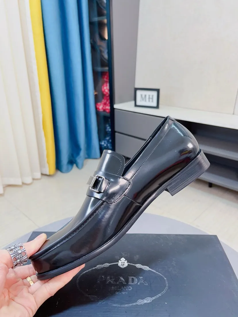 Men's shoes 💰540🌹🌹【PRADA Leather Shoes】Top purchasing agency Original imported Italian custom-made open-edge beaded cowhide leather surface, fully imported water-dyed breathable cowhide lining, original factory special molded sole super comfortable, size: 38-44